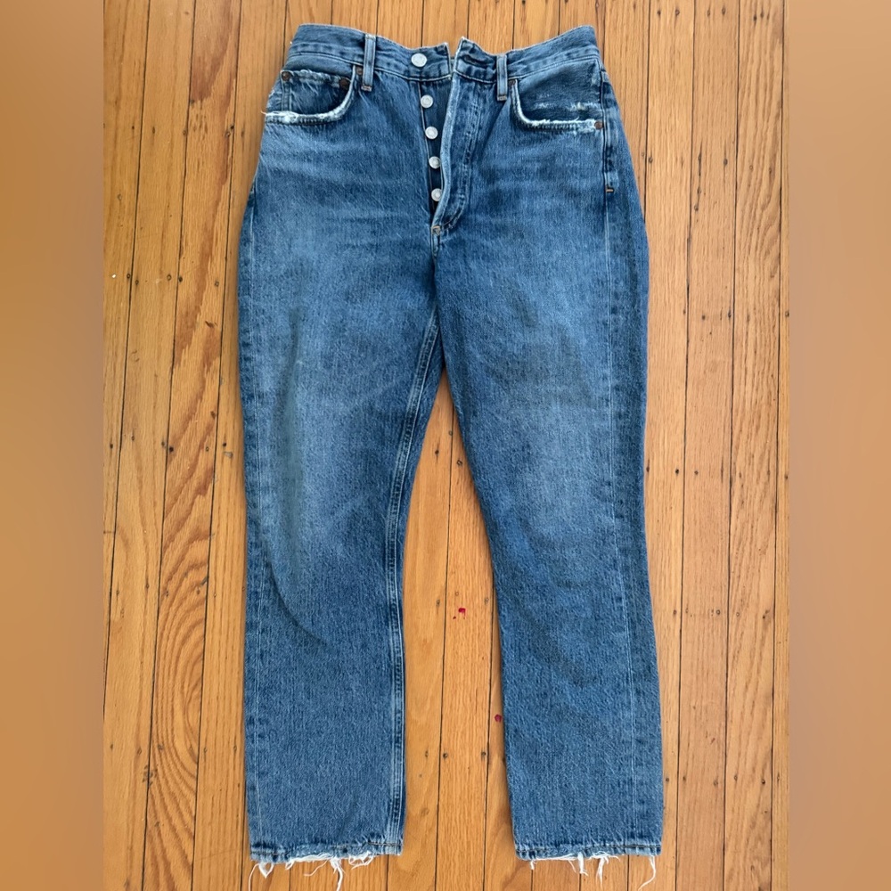 Agolde Riley High Rise Straight Jeans Medium Wash Size 25 - Picture 3 of 6